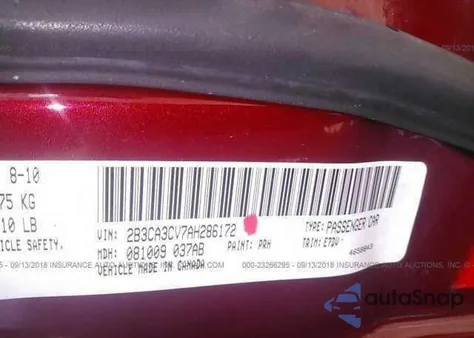 2010 Dodge Charger Sxt z USA, uszkodzony, nr VIN 2B3CA3CV7AH286172